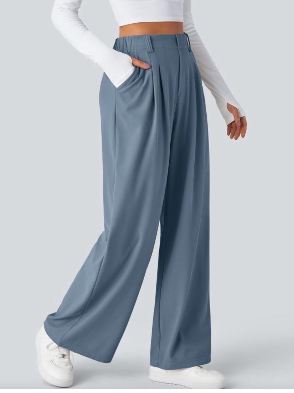 HALARA tall Wide-Leg Pleated Pants in Slate Blue
